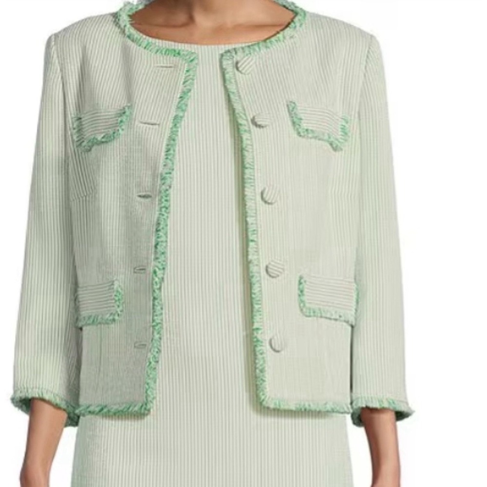 Preston & York Women's Judith Boucle Round Neck Tweed Jacket Sz 18 Green White